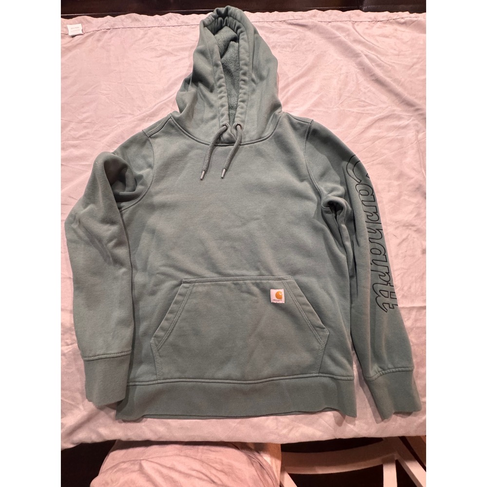 Carhartt Womens Sleeve Logo Graphic Hooded Sweatshirt Sage Green Sage M